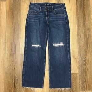 Hollister Low Rise Medium Wash Vintage Baggy Jeans 15R 36x32  Raw Hem Distressed